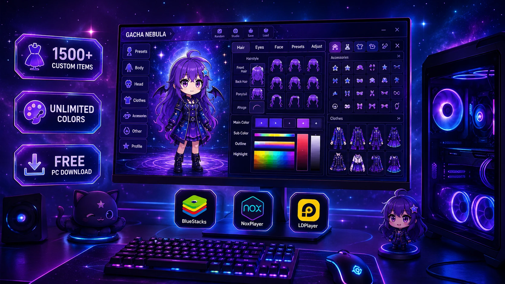 Download do Gacha Nebula para PC mostrando o processo de instalação via emulador Android no Windows