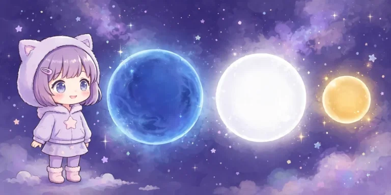 Três círculos de cores, principal, apoio e destaque, ao lado de uma personagem chibi, em fundo espacial. Ilustração.